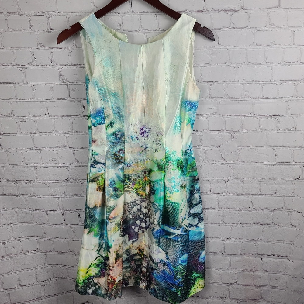 Zara Fit & Flare Mini Dress Ocean Print szS